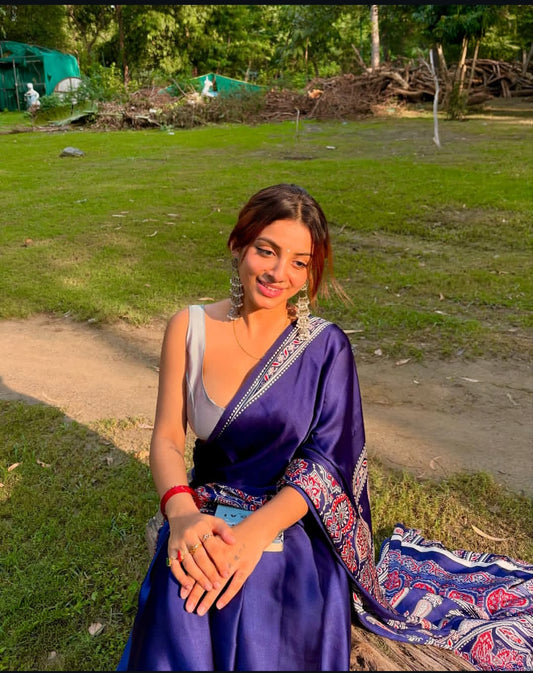 Crap Silk Ajrakh Printed Saree