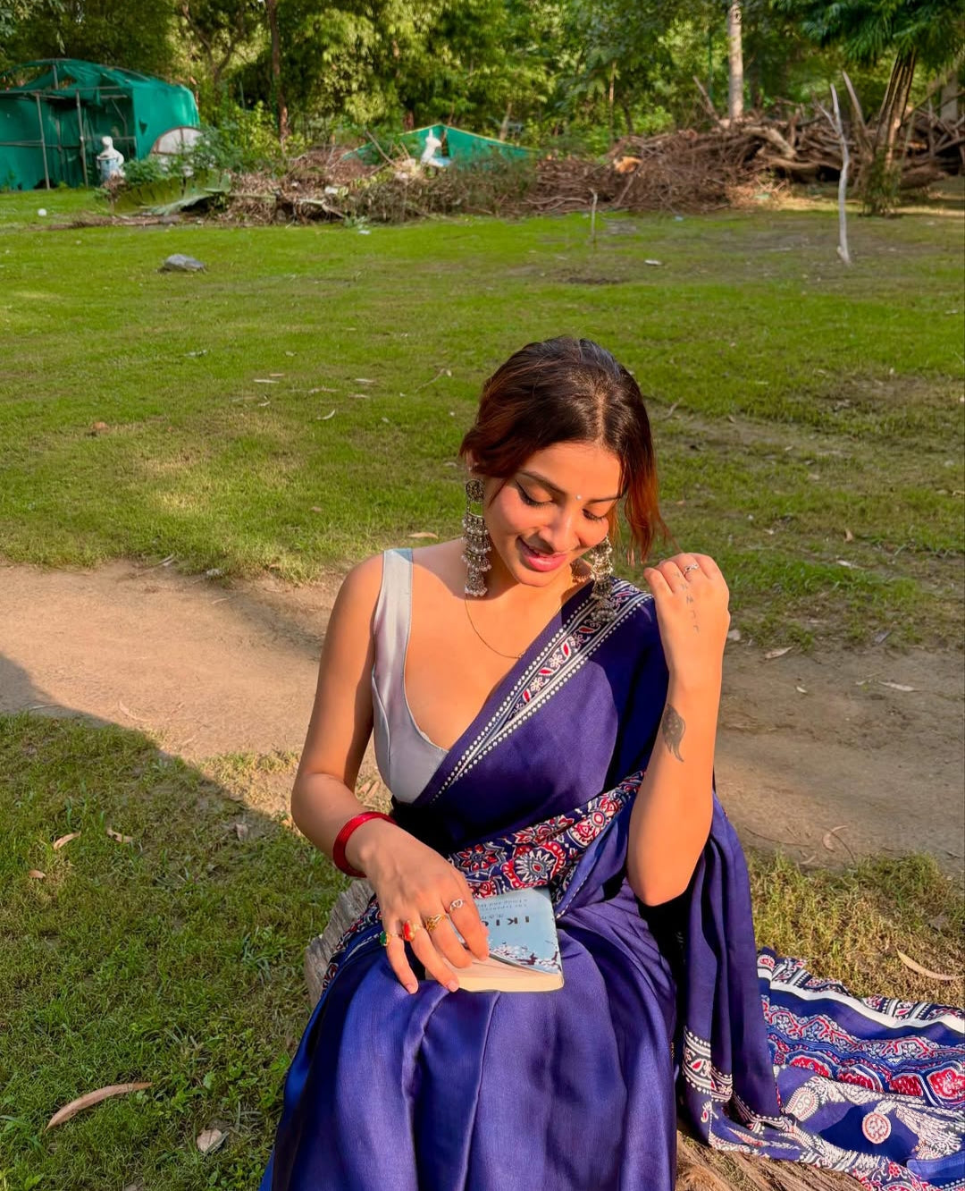Crap Silk Ajrakh Printed Saree