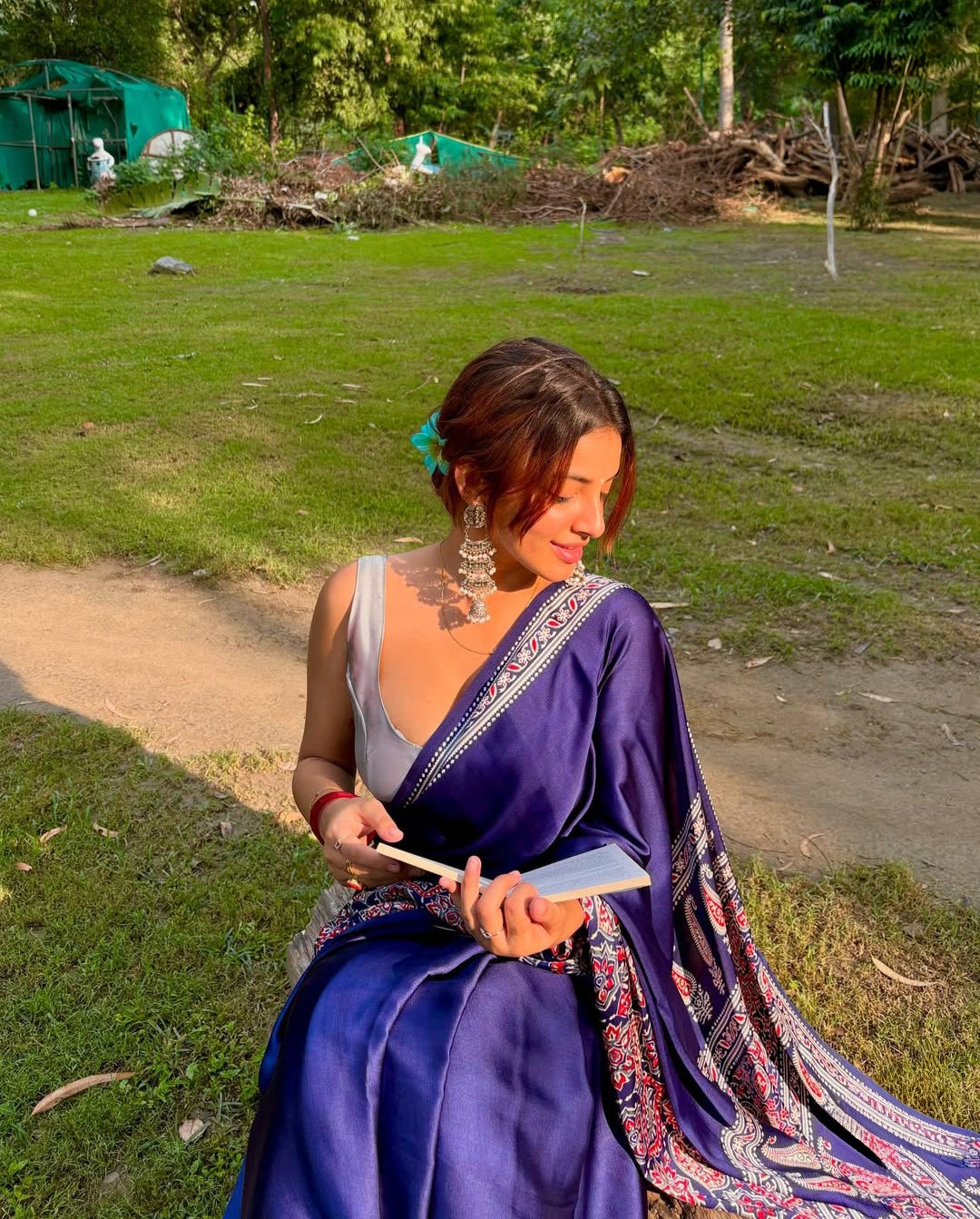 Crap Silk Ajrakh Printed Saree