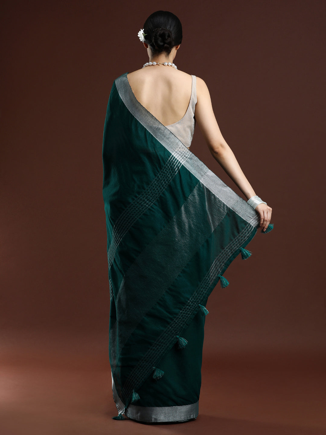 Dark Green Linen Saree