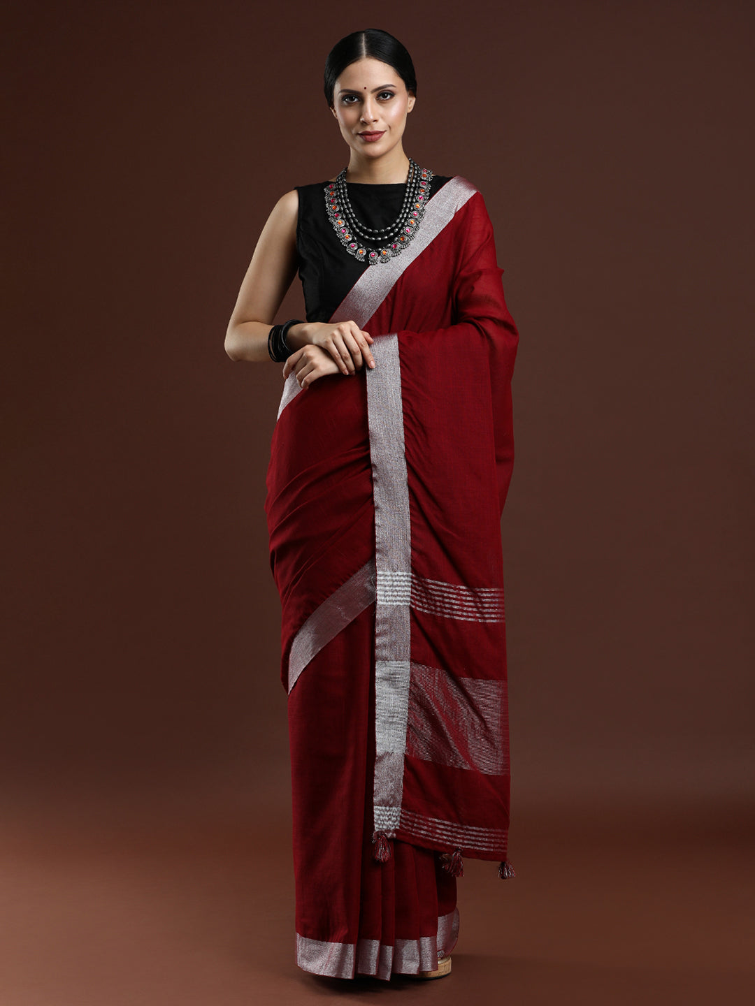 Red Linen Saree