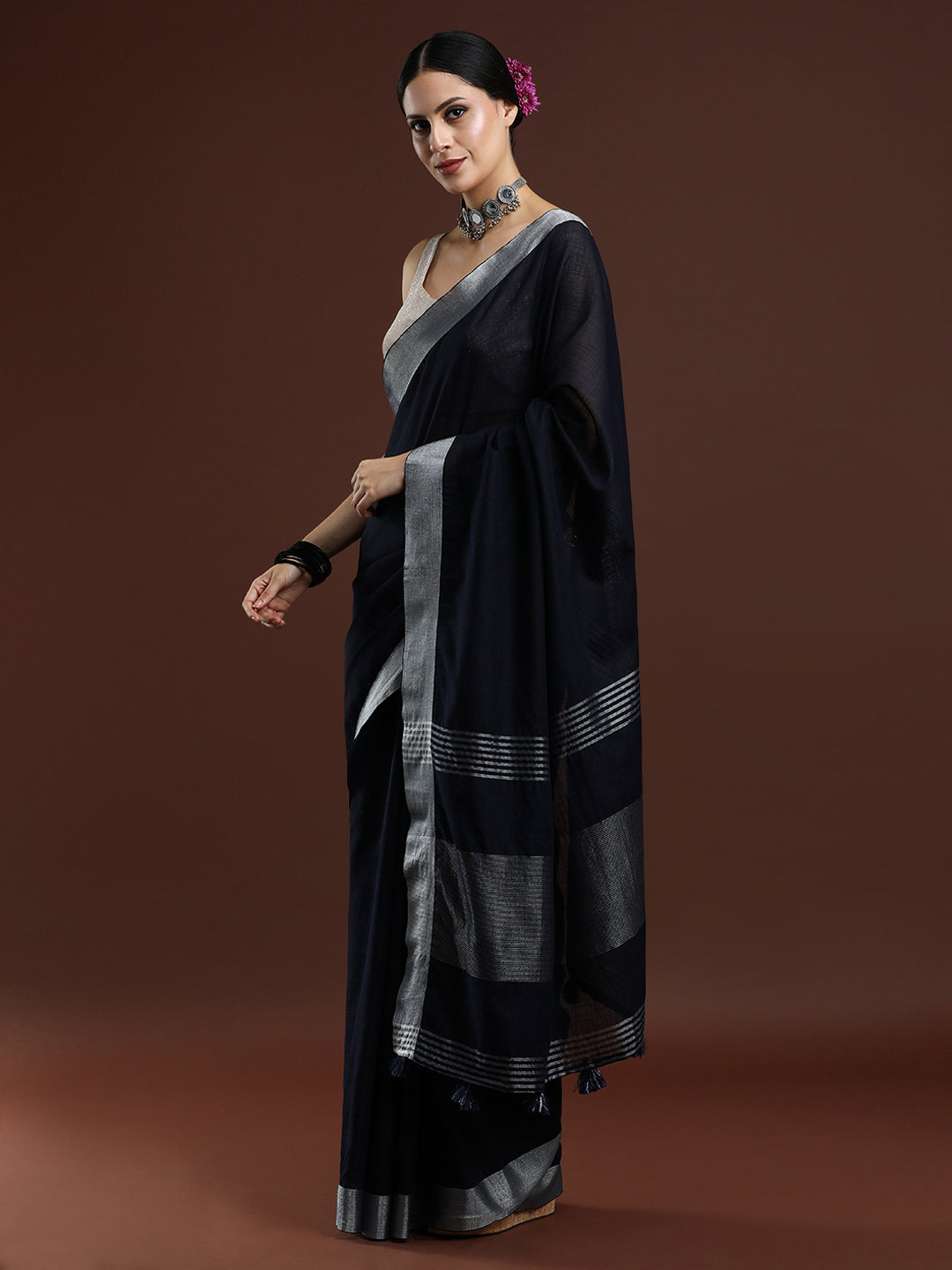 Black Linen Saree