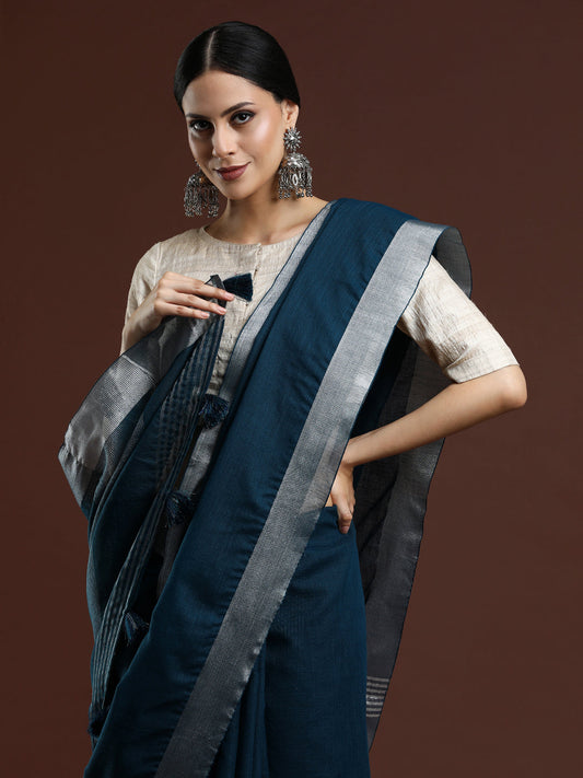 Dark Blue Linen Saree