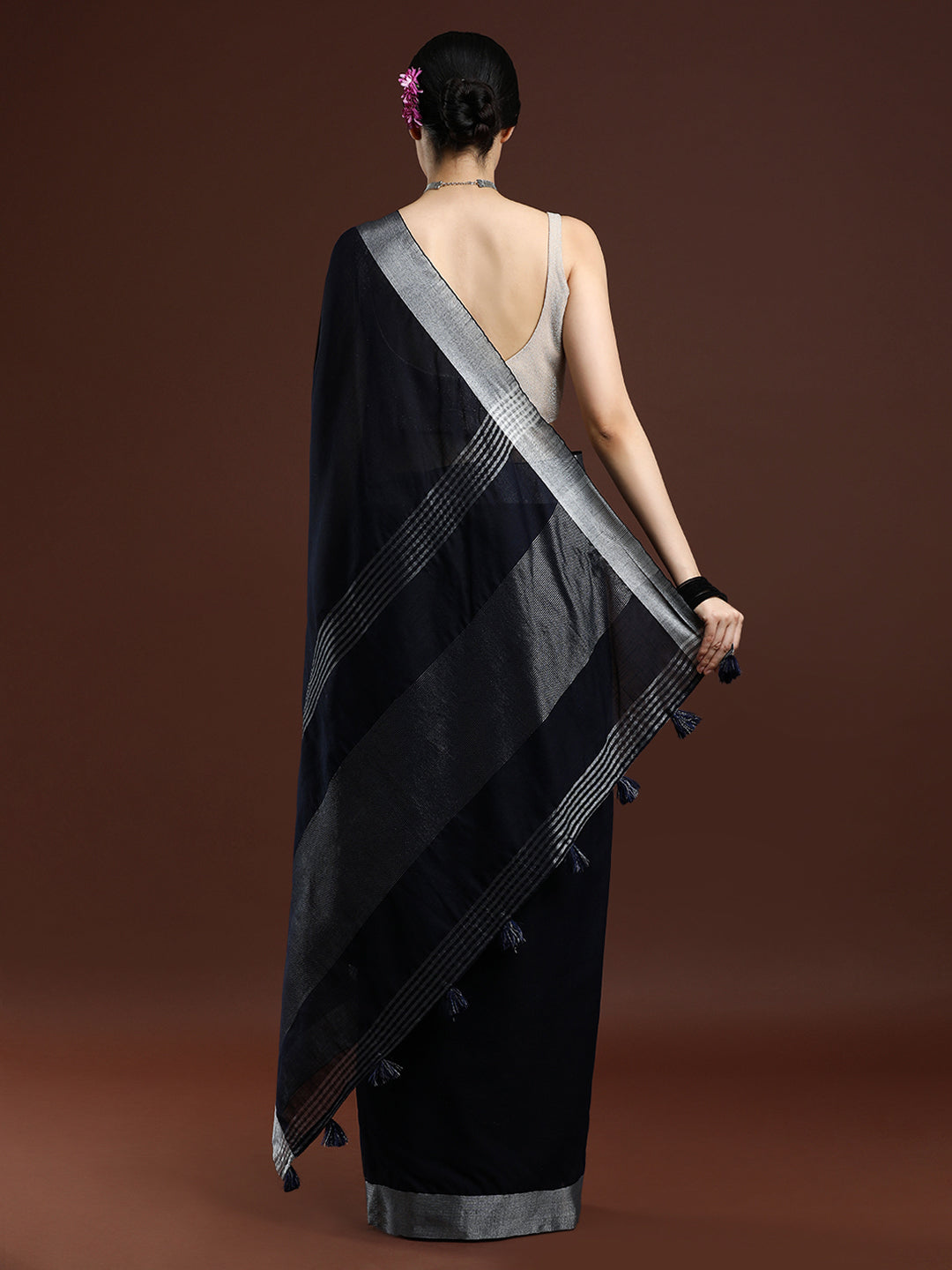 Black Linen Saree