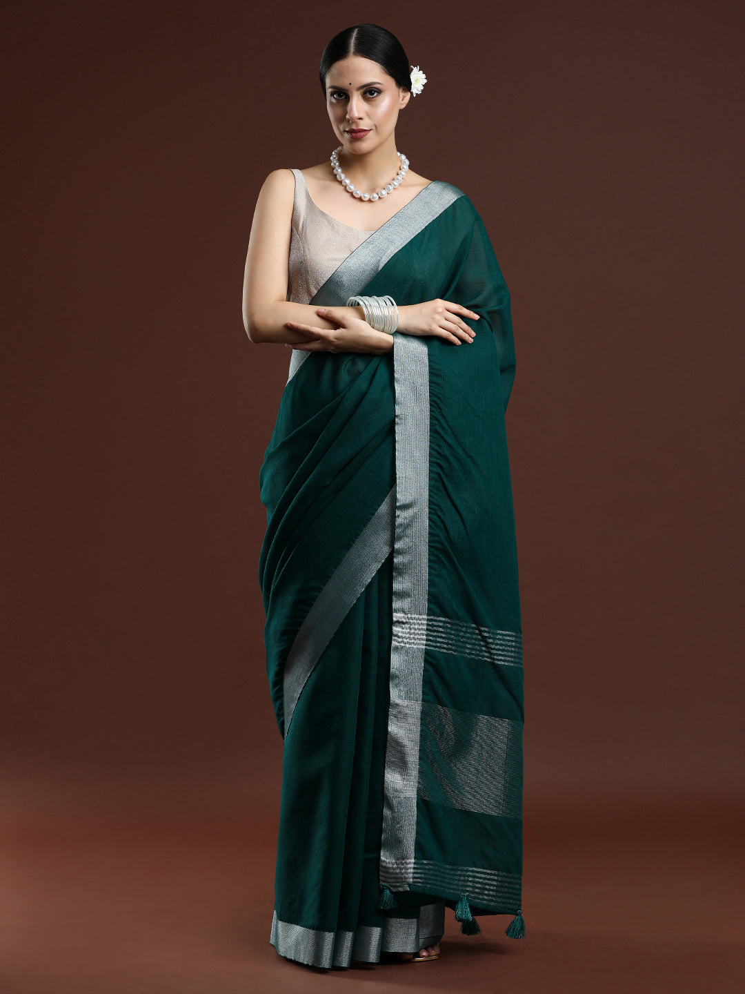 Dark Green Linen Saree