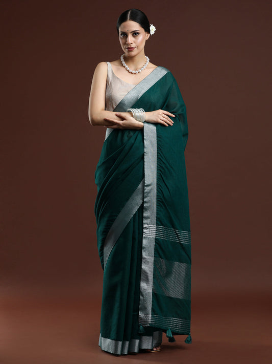 Dark Green Linen Saree