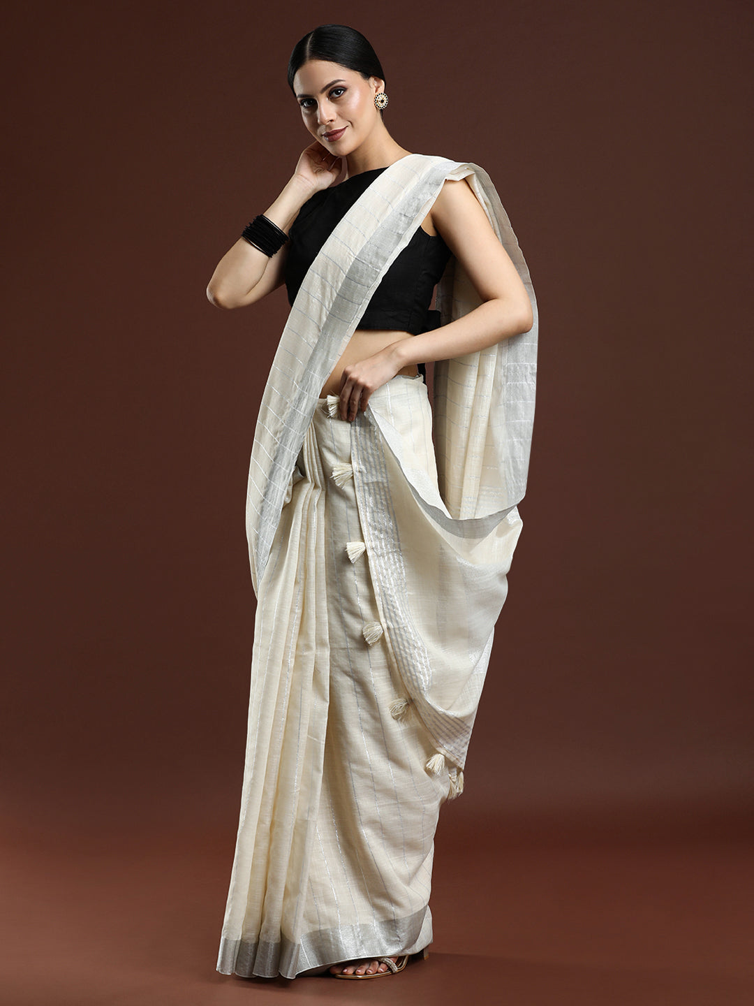 White Linen Saree