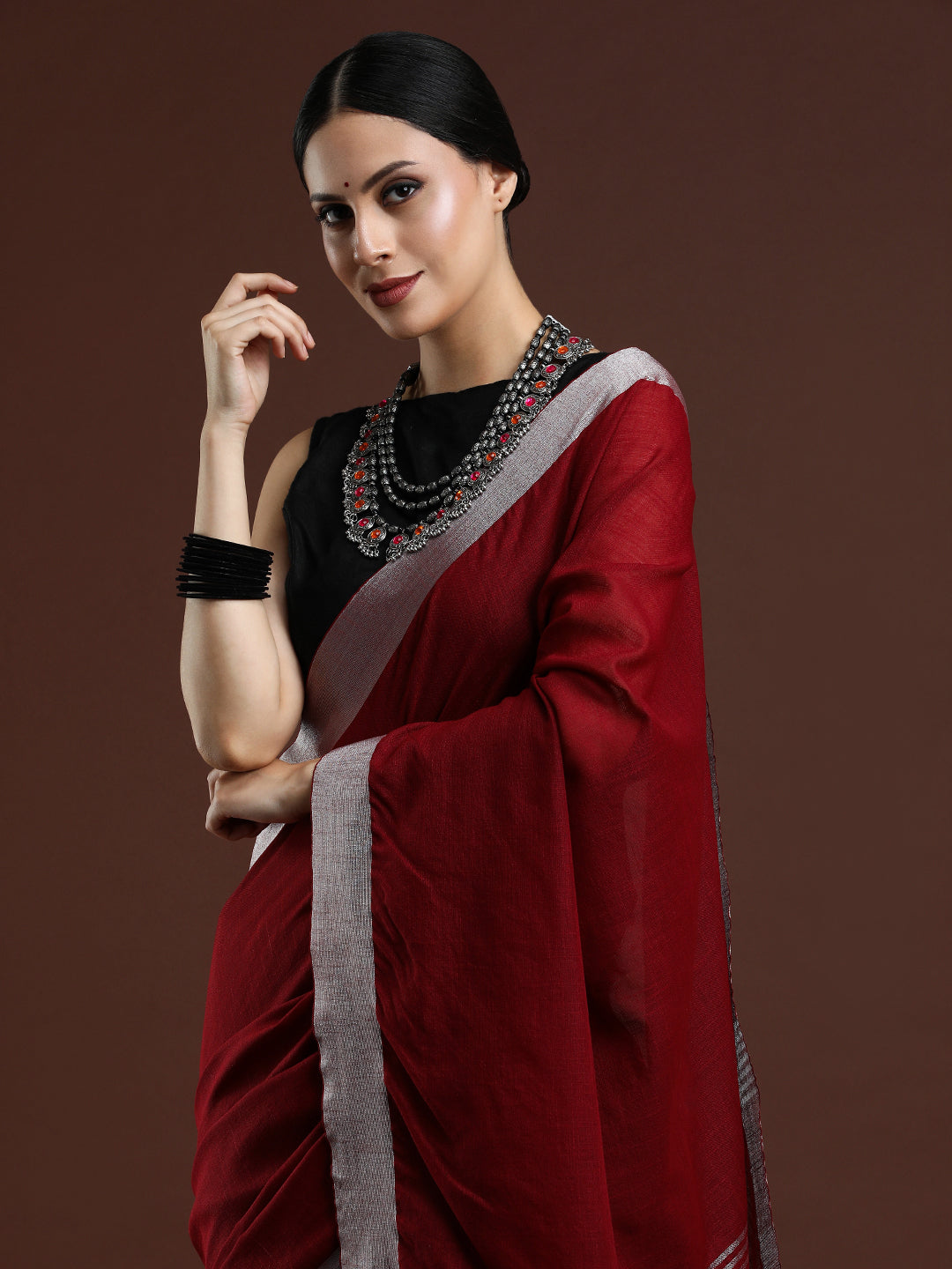 Red Linen Saree