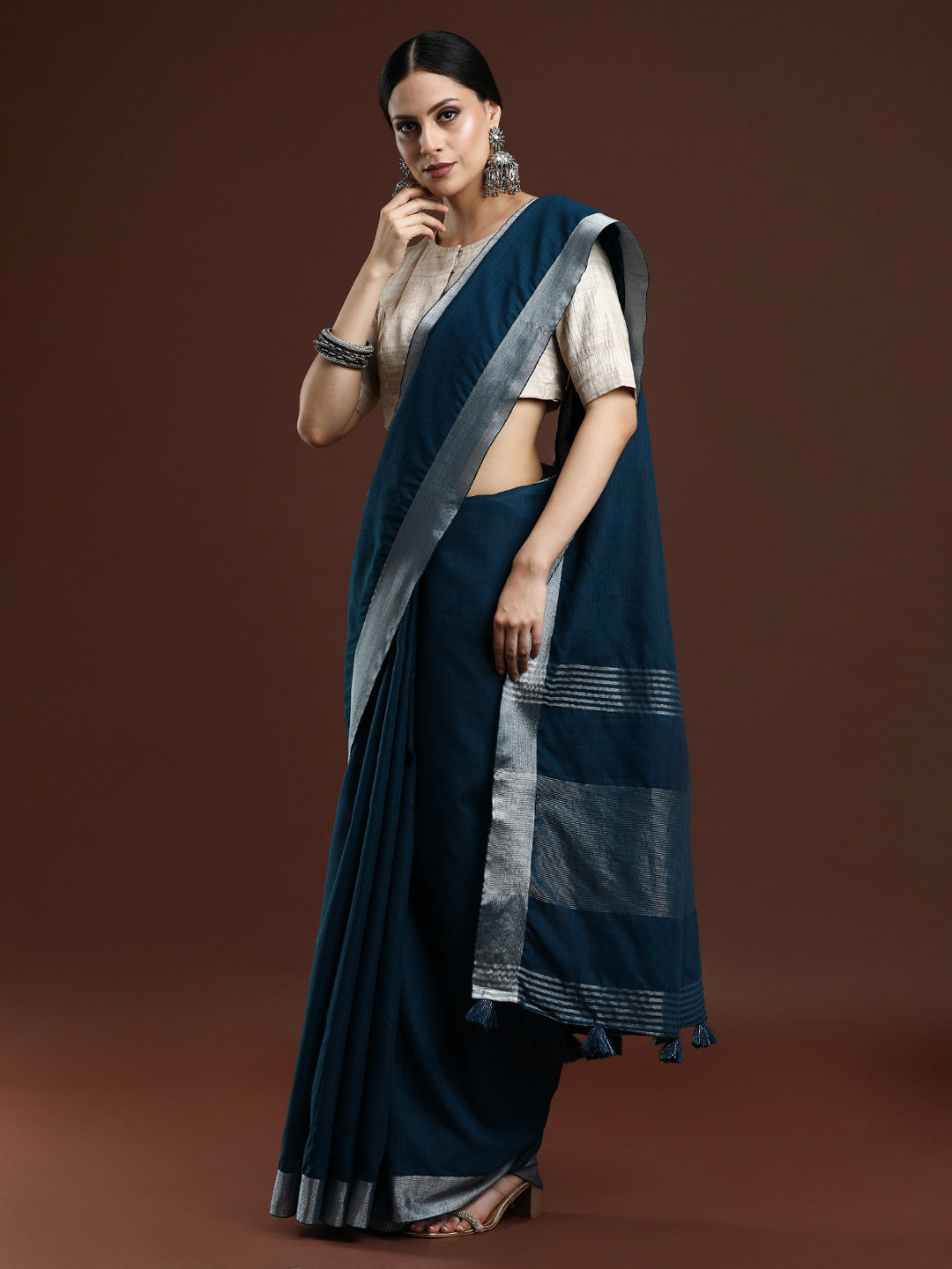 Dark Blue Linen Saree