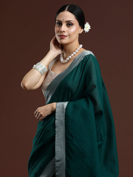 Dark Green Linen Saree