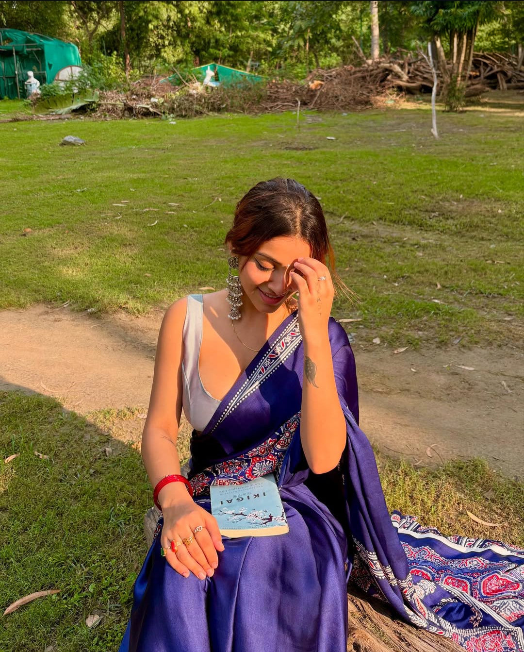 Crap Silk Ajrakh Printed Saree
