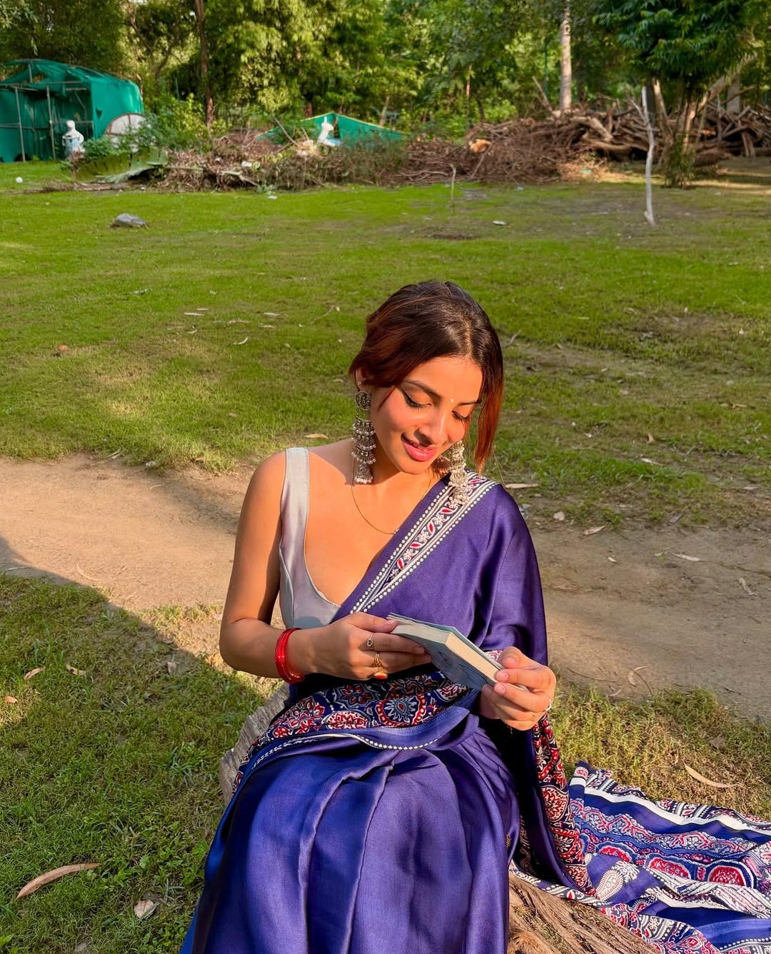 Crap Silk Ajrakh Printed Saree