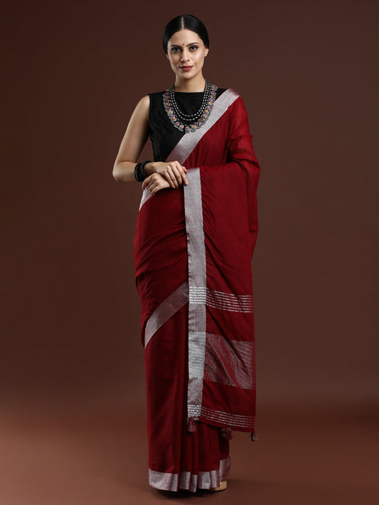Red Linen Saree