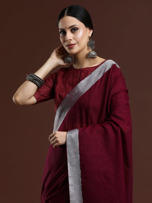 Maroon Linen Saree
