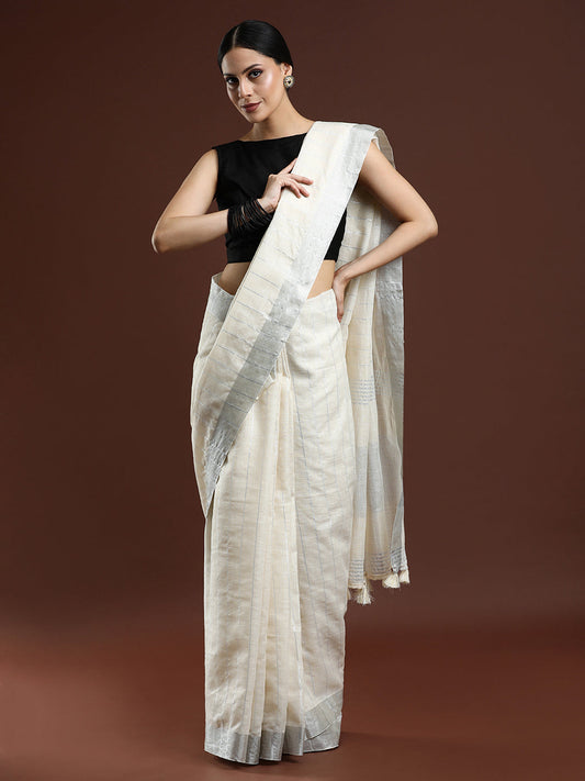 White Linen Saree