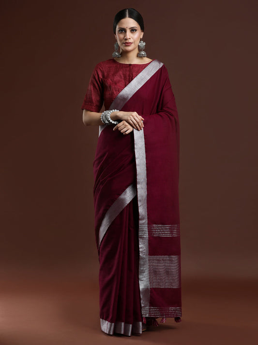 Maroon Linen Saree