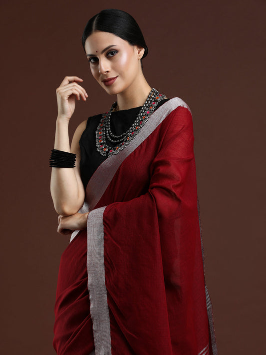 Red Linen Saree
